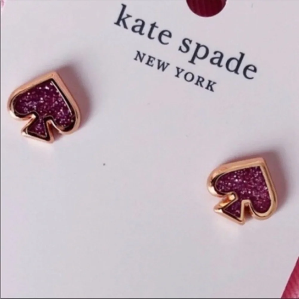 Kate Spade stud pink glitter earrings post gold tone classic spade shape